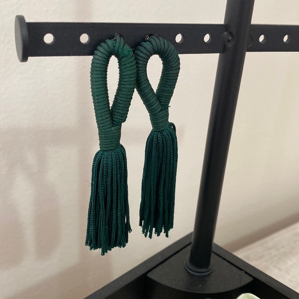 Emerald tassel hoops